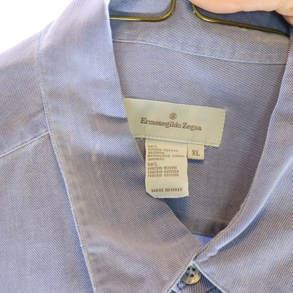 Ermenegildo Zegna Button‎ Up Shirt XL Blue Mens Lyocell Cotton Long Sleeve